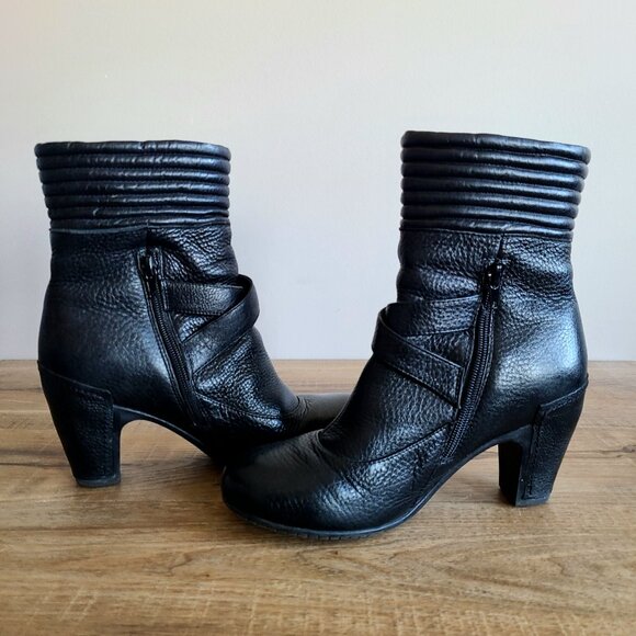 Miz Mooz black booties with brass buckles. - Picture 8 of 9